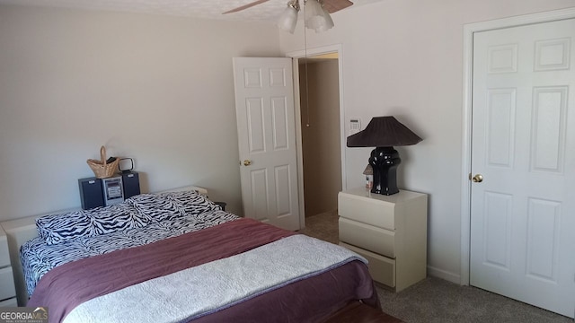 bedroom featuring carpet floors and ceiling fan