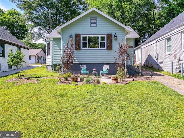 bungalow with a front lawn