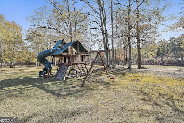 view of yard with a playground