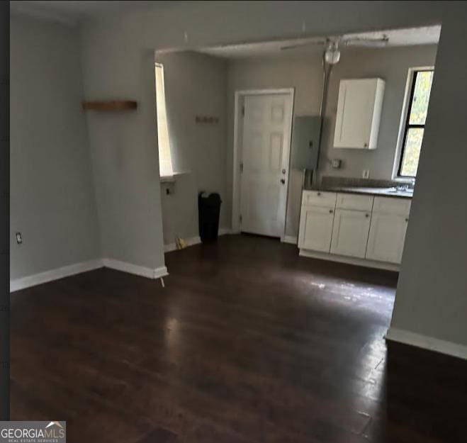 kitchen featuring white cabinets and dark hardwood / wood-style floors