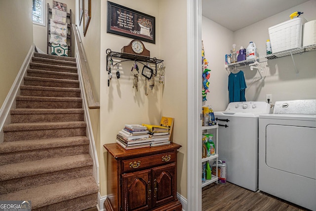 washroom featuring independent washer and dryer and dark hardwood / wood-style flooring