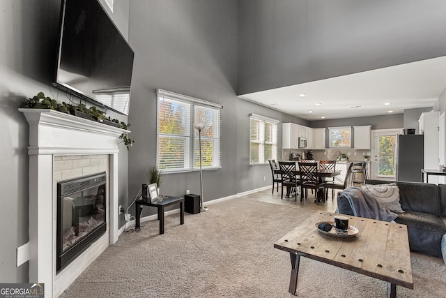 living room with light carpet