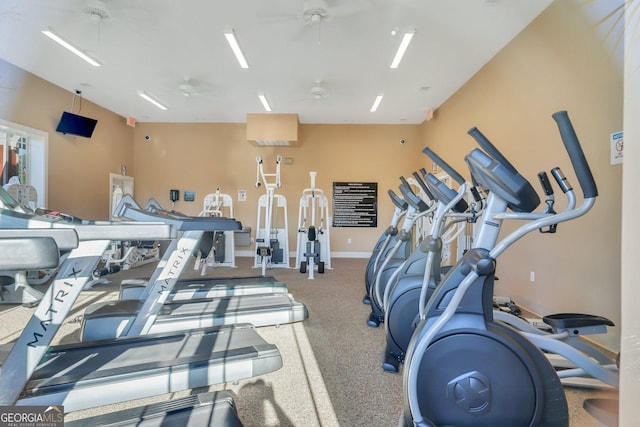 exercise room featuring ceiling fan