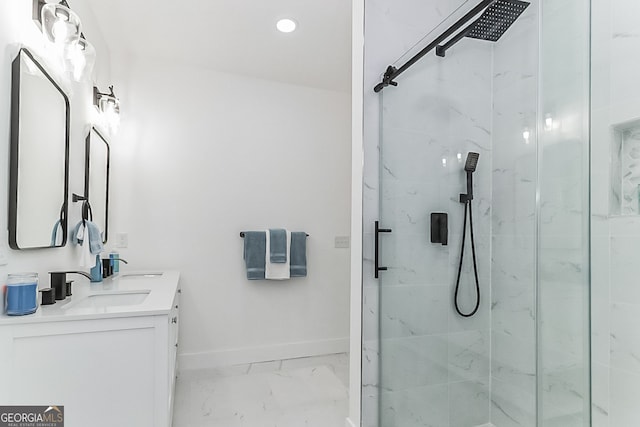 bathroom featuring vanity and walk in shower