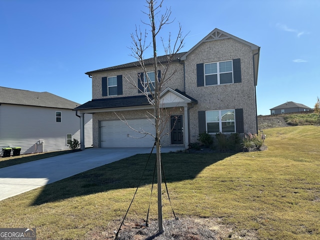 view of front property with a garage and a front yard