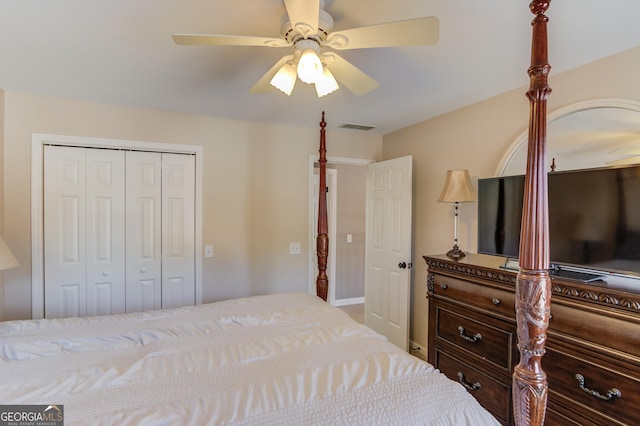 bedroom with a closet and ceiling fan