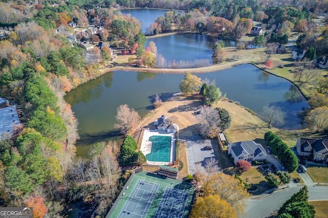 drone / aerial view featuring a water view