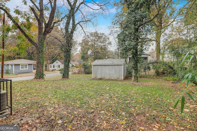 view of yard with a storage unit