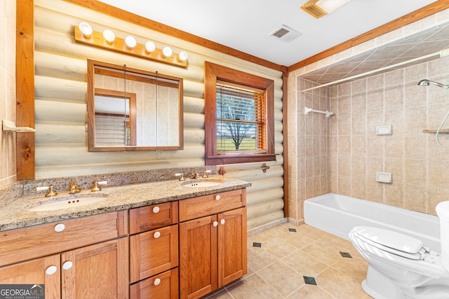 full bath with visible vents, tile patterned flooring, toilet, and a sink