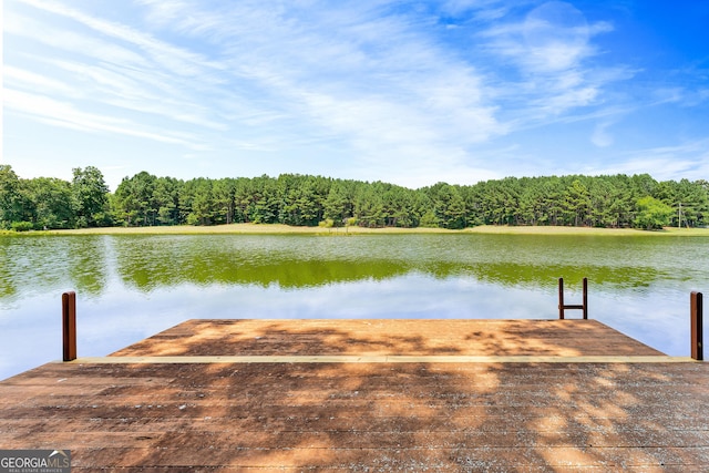 view of dock with a water view