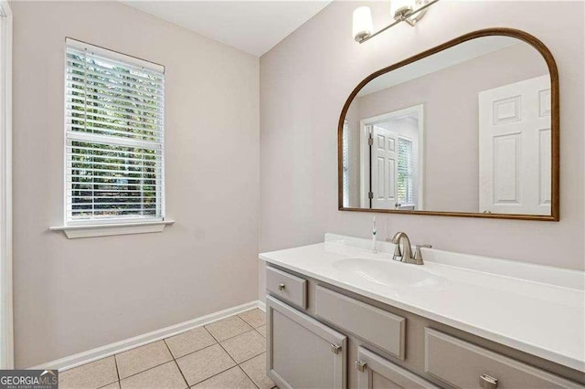 bathroom with tile patterned floors and vanity