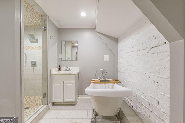 bathroom with vanity and independent shower and bath