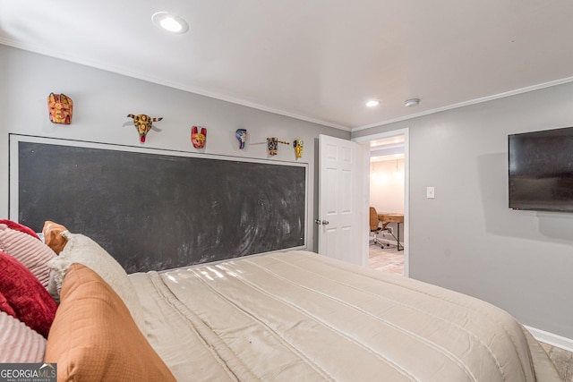 bedroom featuring crown molding