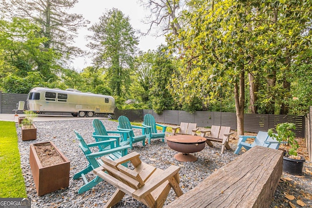 view of patio featuring a fire pit