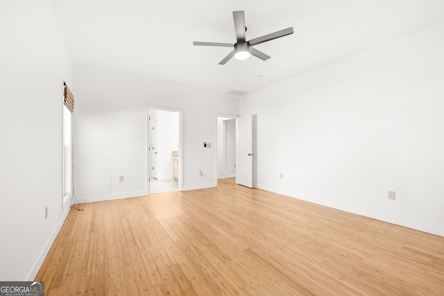 interior space featuring light hardwood / wood-style flooring and ceiling fan