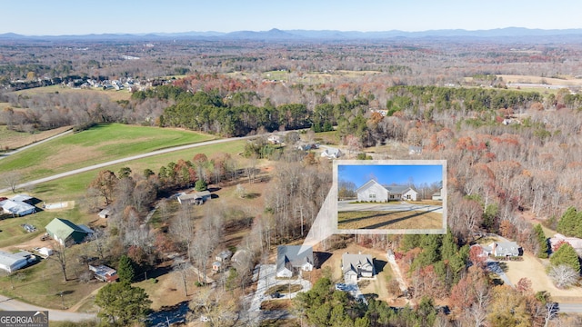 birds eye view of property with a mountain view