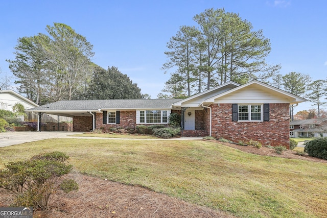 ranch-style house with a carport and a front yard