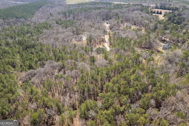 birds eye view of property featuring a forest view