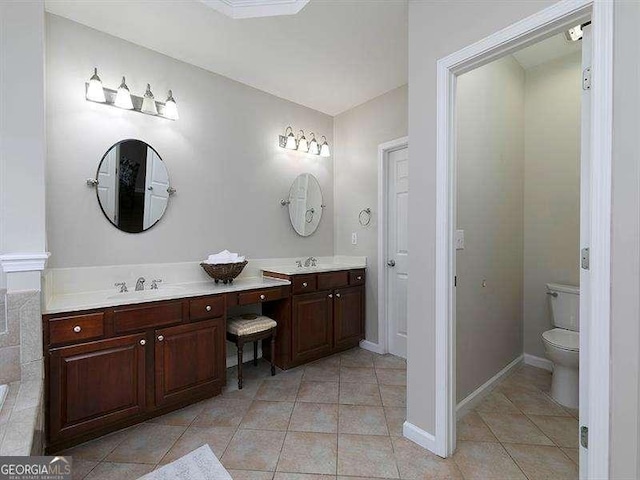 bathroom with tile patterned flooring, vanity, and toilet