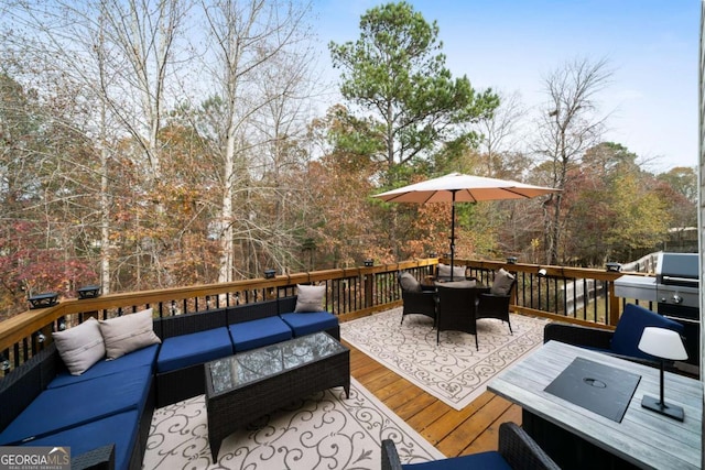 deck featuring outdoor lounge area