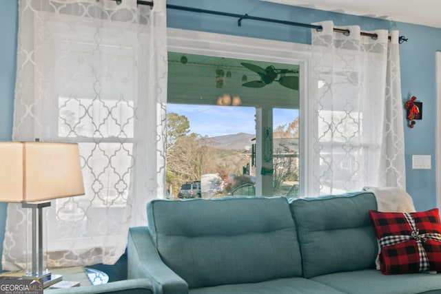 living room with a mountain view