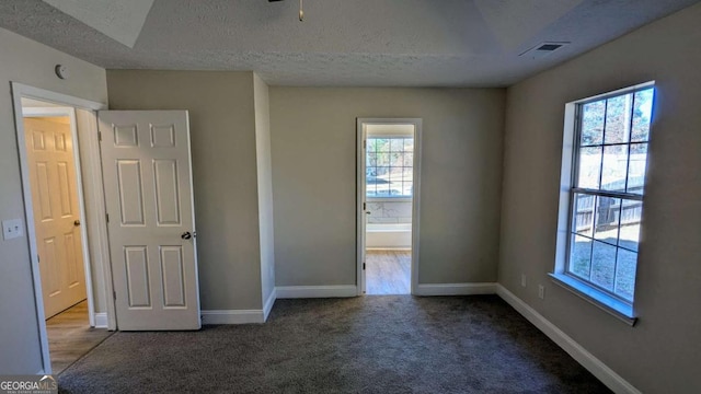 carpeted empty room featuring a wealth of natural light and a textured ceiling