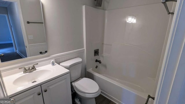 full bathroom with vanity, toilet, and tub / shower combination