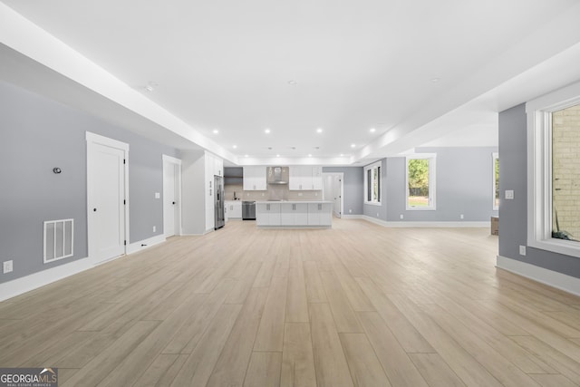 unfurnished living room with light hardwood / wood-style flooring