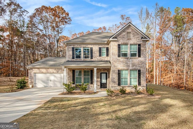 craftsman-style house with a front lawn and a garage