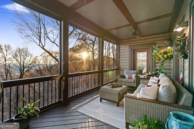 sunroom / solarium with ceiling fan