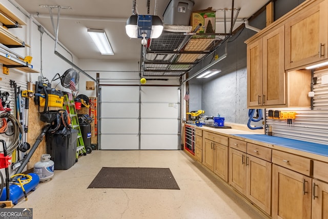 garage with a garage door opener