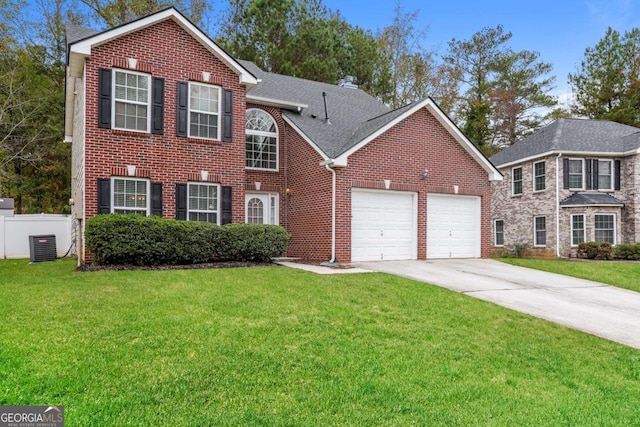 view of front of property with a front yard and cooling unit