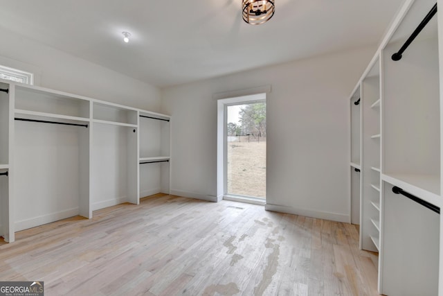 walk in closet with light wood-type flooring