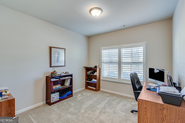 office space featuring light colored carpet