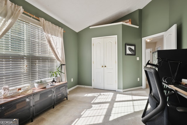 260 Wildcat Lake Dr, Lawrenceville, GA 30043 - office area featuring lofted ceiling and light colored carpet
