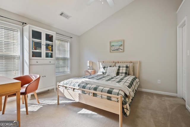 260 Wildcat Lake Dr, Lawrenceville, GA 30043 - bedroom featuring carpet, vaulted ceiling, and a ceiling fan