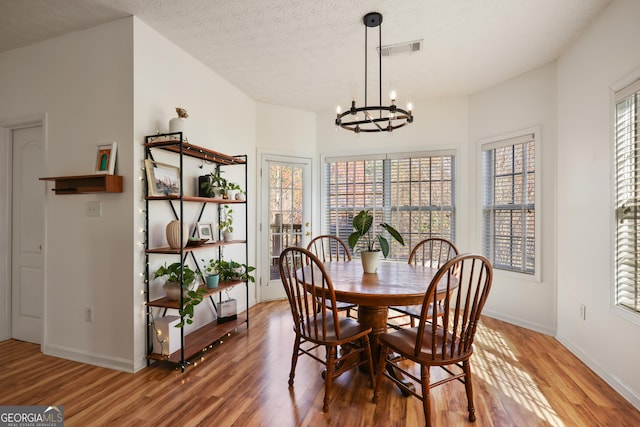 260 Wildcat Lake Dr, Lawrenceville, GA 30043 - dining space with light wood-style floors, a chandelier, plenty of natural light, and a textured ceiling