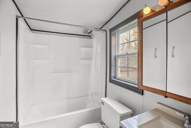 full bathroom featuring vanity, toilet, and shower / tub combo