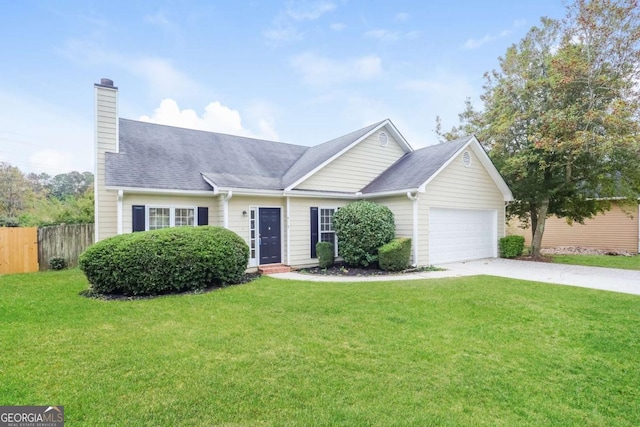 ranch-style house with a front lawn and a garage