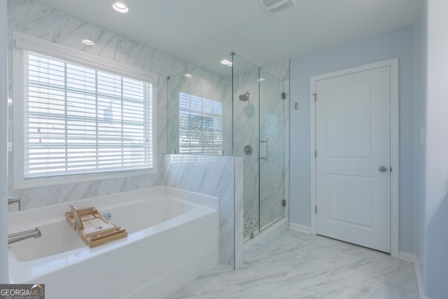 bathroom with independent shower and bath