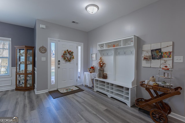 mudroom featuring wood-type flooring