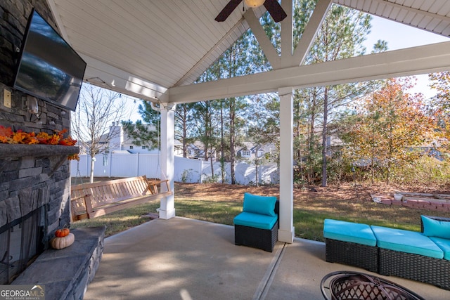 view of patio featuring ceiling fan