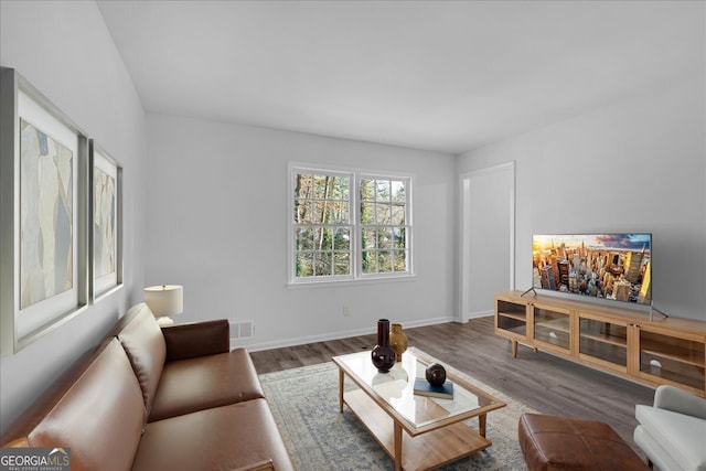 living room with dark wood-type flooring