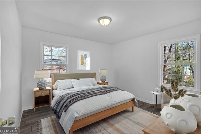 bedroom featuring multiple windows and hardwood / wood-style flooring