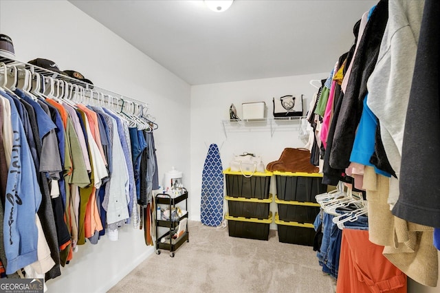 spacious closet featuring light carpet