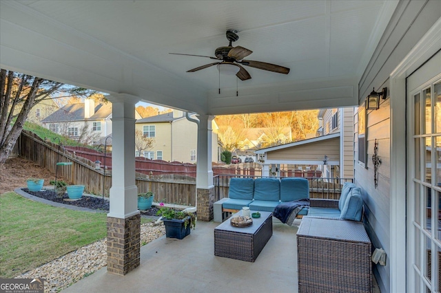 view of patio featuring outdoor lounge area and ceiling fan