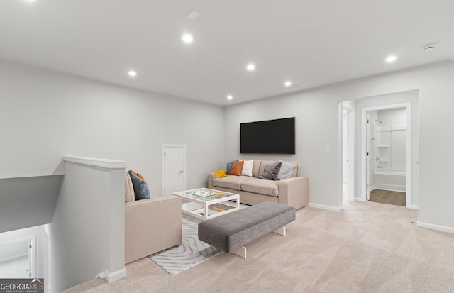 living room featuring light colored carpet