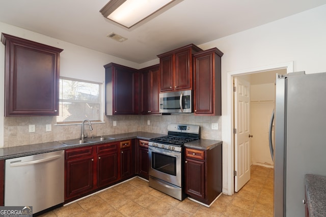 kitchen with backsplash, sink, and stainless steel appliances