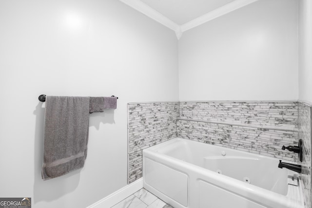 bathroom featuring a bathtub and ornamental molding