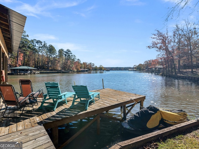 view of dock with a water view